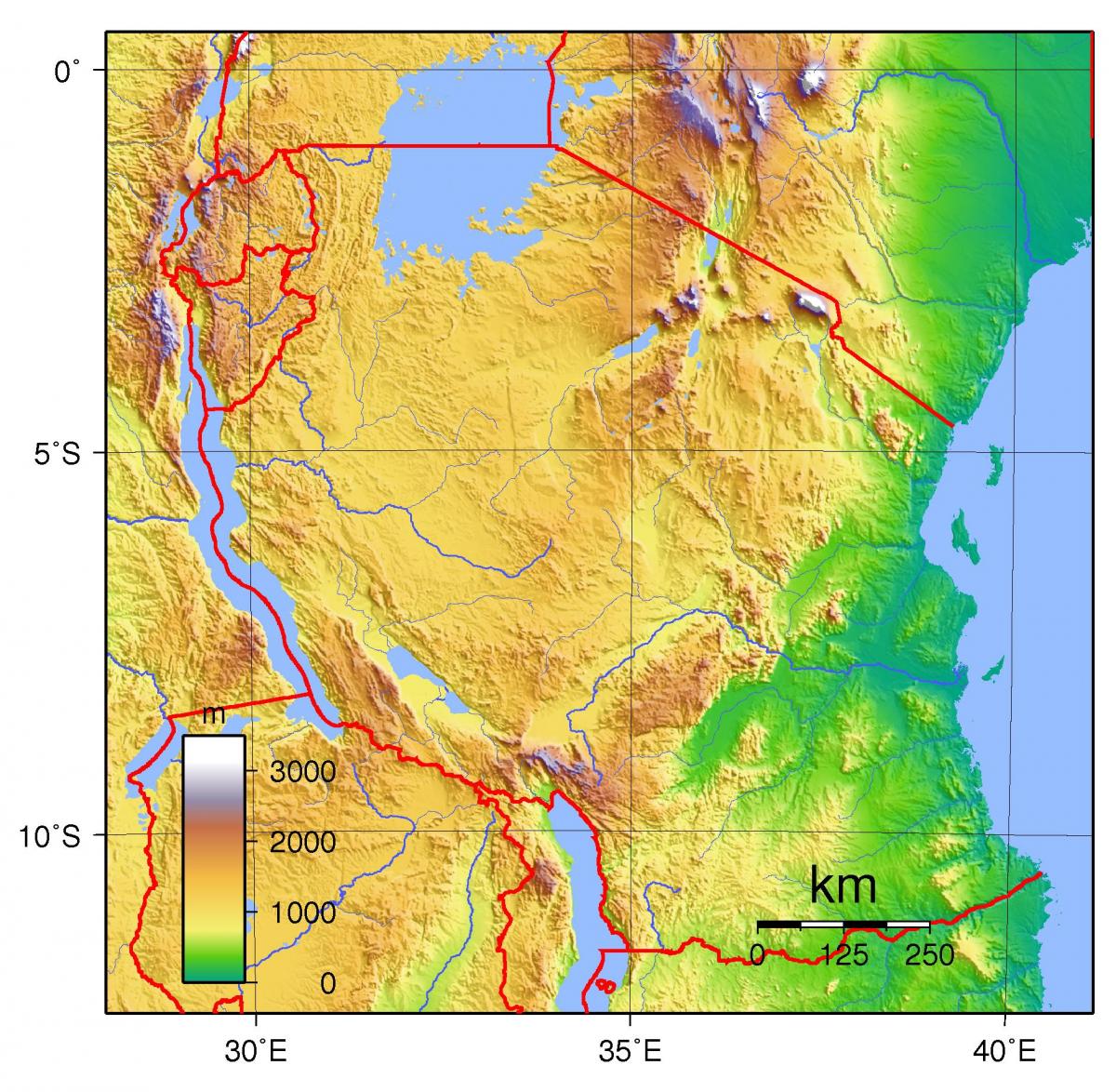 tanzaniji topografske mapu