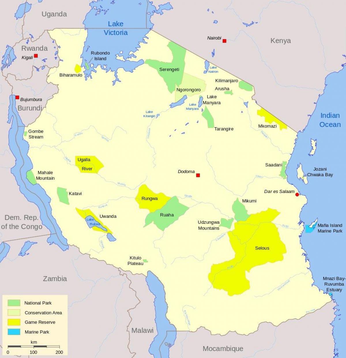mapa je iz tanzanije nacionalnih parkova i utakmicu rezervi