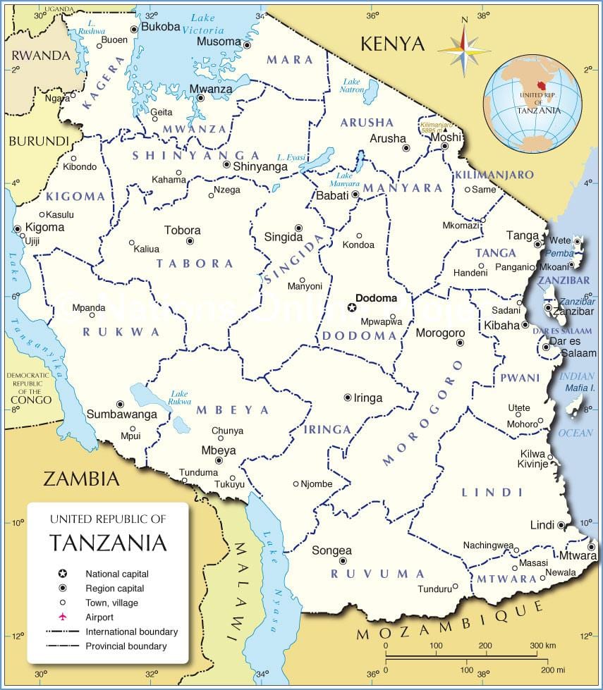 tanzaniji administrativne mapu
