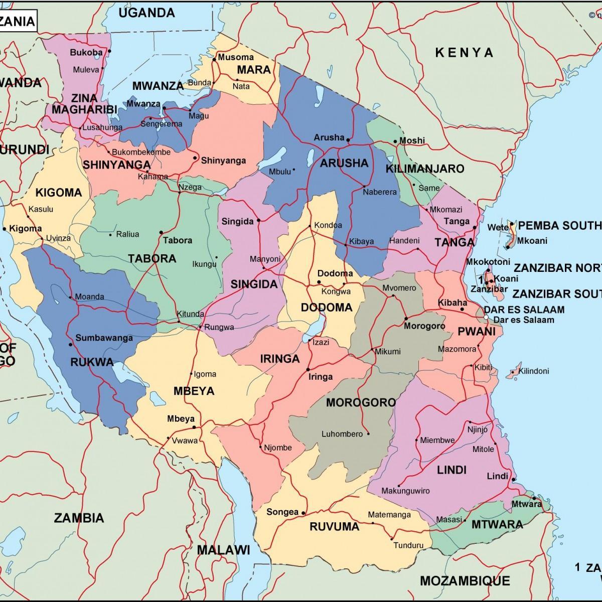 Mapa je iz tanzanije politički