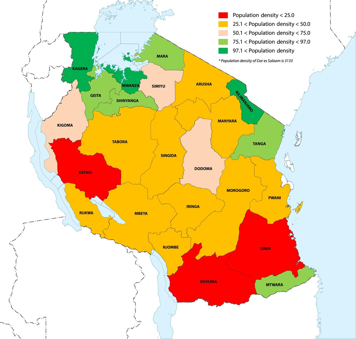 tanzaniji karta gustoće naseljenosti