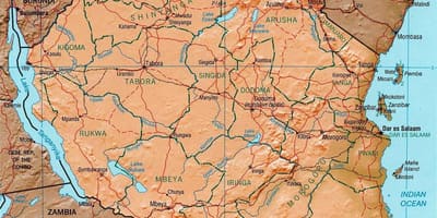 Tanzaniji geografska mapu