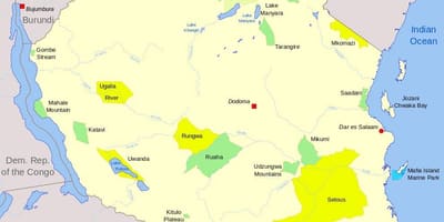 Mapa je iz tanzanije nacionalnih parkova i utakmicu rezervi