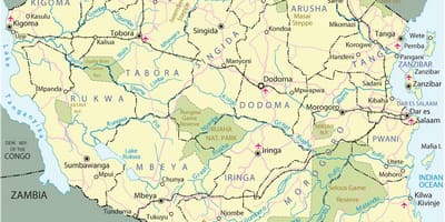 Tanzaniji turističke atrakcije mapu